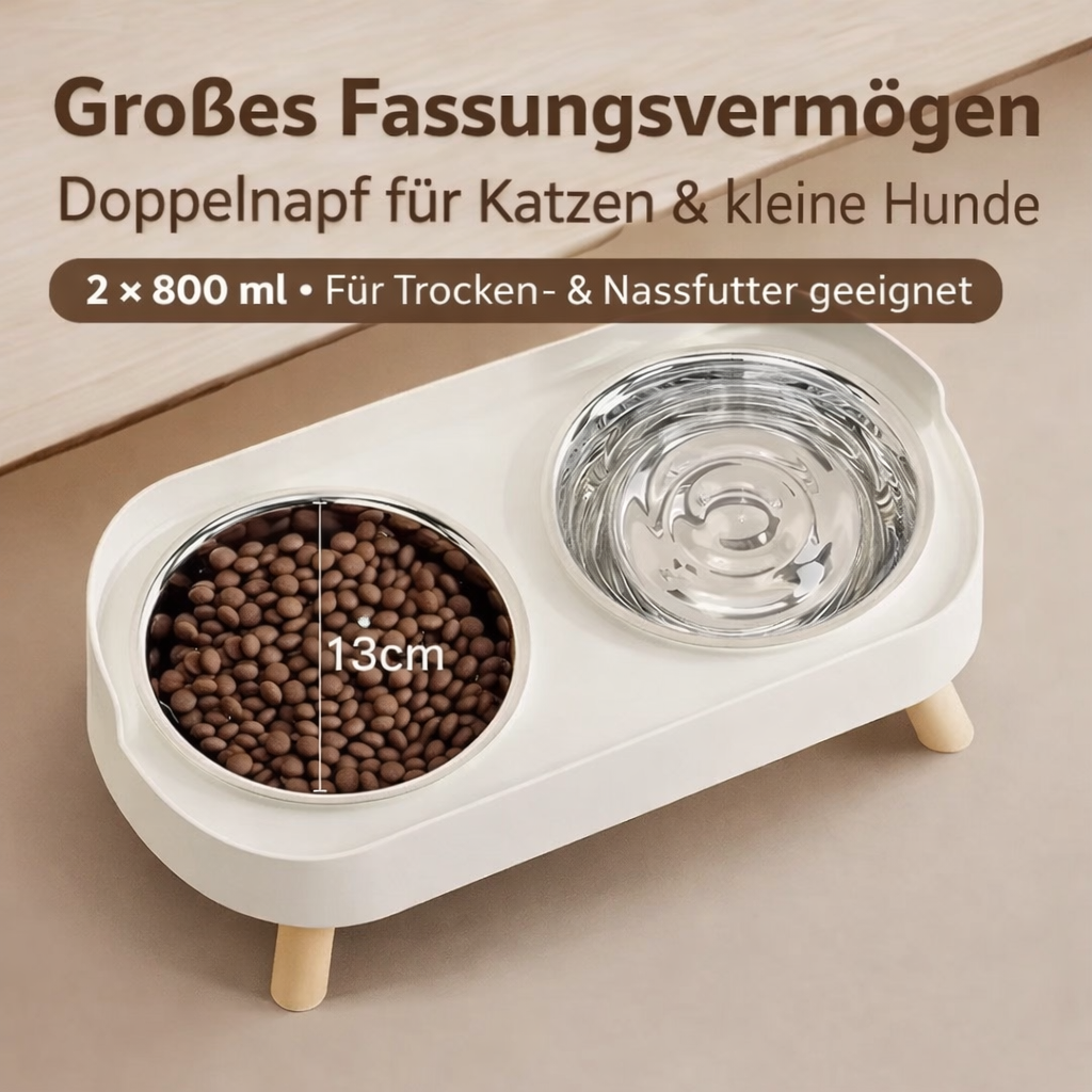 flooom™ ElevateBowl – Erhöhter Doppelnapf für Katzen & kleine Hunde