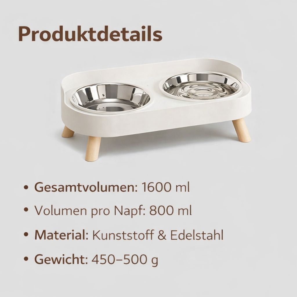 flooom™ ElevateBowl – Erhöhter Doppelnapf für Katzen & kleine Hunde