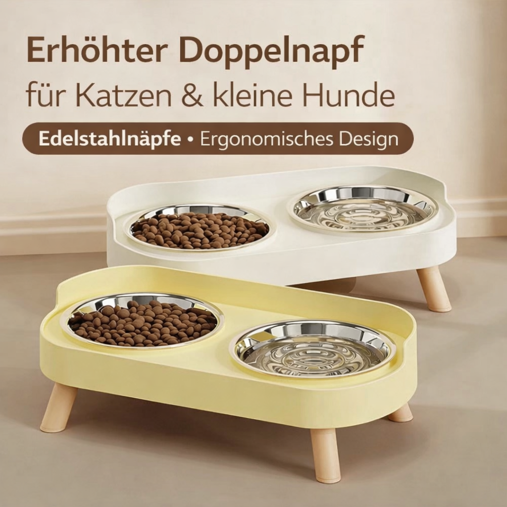 flooom™ ElevateBowl – Erhöhter Doppelnapf für Katzen & kleine Hunde